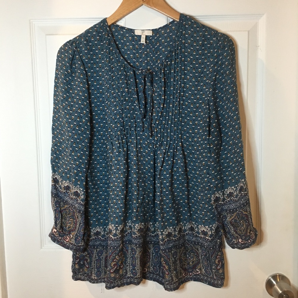 JOIE Rinjani 100% Silk Pleated Blouse DEEP MARINE